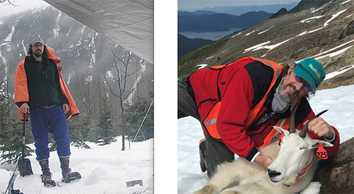 Jeff on the Lace River in 2007 first of many projects with biologist Kevin White and his last mountain goat capture in 2020 also with Kevin Photos by Kevin White