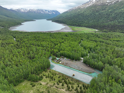 Aerial View of  the Eklutna Lake ATV Trailhead Parking Lot Chet FehrmannAlaska State Parks