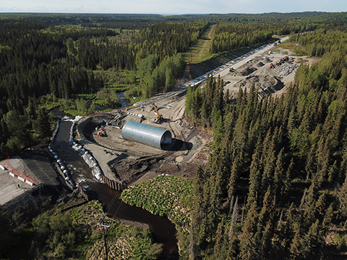 Culvert being installed on Crooked Creek along the Sterling Highway This photo demonstrates the enormous size of some of these projects