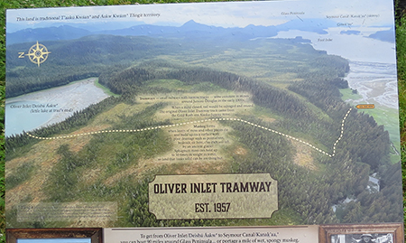 Tram route sign Oliver Inlet is to the left Seymour Canal to the right