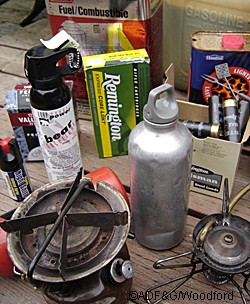 An assortment of camping and hunting gear that requires special attention to transport
