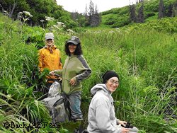 KBRR watershed specialist Coowe Walker center is joined by acting manager Amy Alderfer and field technician Megan Murphy as they prepare to sample a stream Photo by Jeff Back