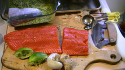 Salmon in Lime Ginger Sauce Sockeye fillets await the marinade