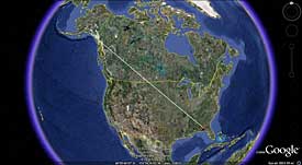 The direct distance between Tallahasse and Chenega Bay is 3530 miles Its more likely the bird took an indirect route from Florida  west to the Pacific and then up the coast If H82779 took this route her migration would have been closer to 4330 miles A round trip on a likely elliptical route would mean a journey of 8840 miles