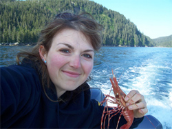 Author Katie Sechrist with a large tasty Prince William Sound spot shrimp