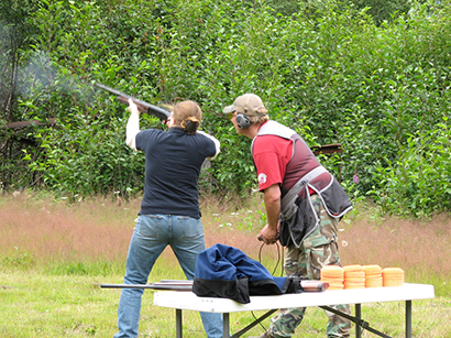 A new shooter learns shotgun basics at a trapshooting class