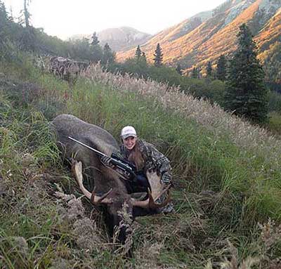 Lolly Hale with her first moose in the Wolverine Creek Drainage