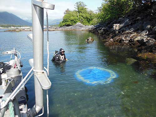 Dome on the seafloor and diver in Whiting Harbor ADFampG photo