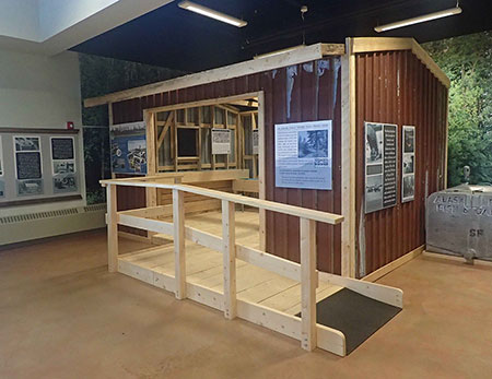 Originally built in 1952 at Birch Lake between Fairbanks and Delta a toscale replica has been recreated inside the Tanana Valley Fisheries Center