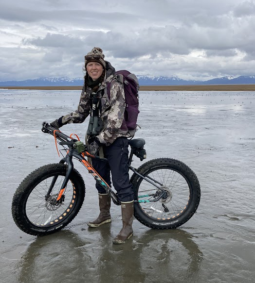 The author on the muddy tideflats of Controller Bay in search of Pacific Red Knots All photos copyright ADFampG