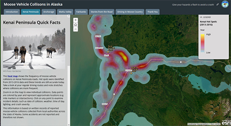 Kenai Peninsula moosevehicle collision heat map  These maps show the stretches of road where drivers most often encounter moose