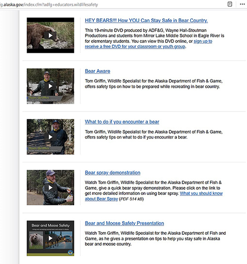 Some of the wildlife safety videos available
