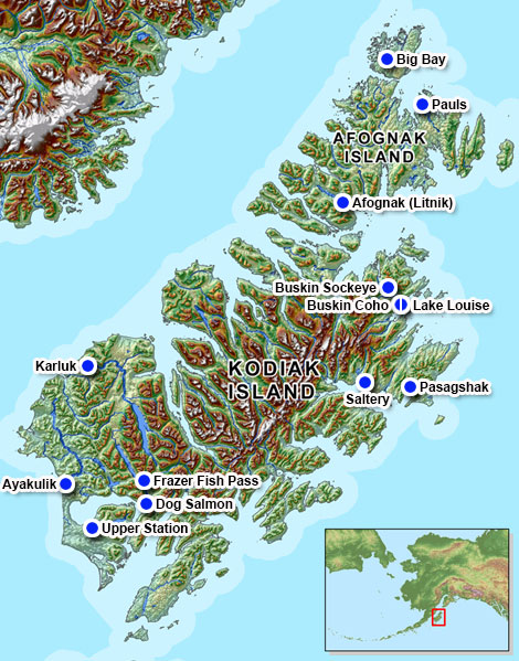 Kodiak weir locations map