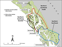 Figure 8. &mdash; Locations of ADF&G chum salmon index streams.