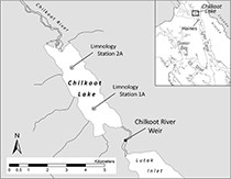 Figure 1. &mdash; Chilkoot Lake and the Chilkoot River weir.