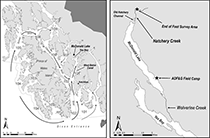 Figure 1. &mdash; Map of southern Southeast Alaska showing the location of McDonald Lake and salmon migration routes.