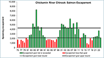 Figure 3. &mdash; Chickamin River spawning Chinook salmon from 1975 to 2024.