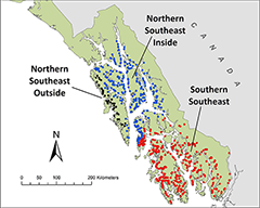Figure 7. &mdash; Locations of ADF&G pink salmon index streams.