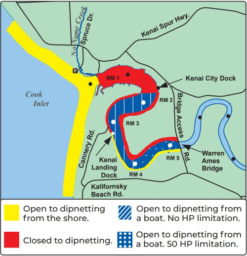 Kenai River Boat and Shore Dipnet Areas map
