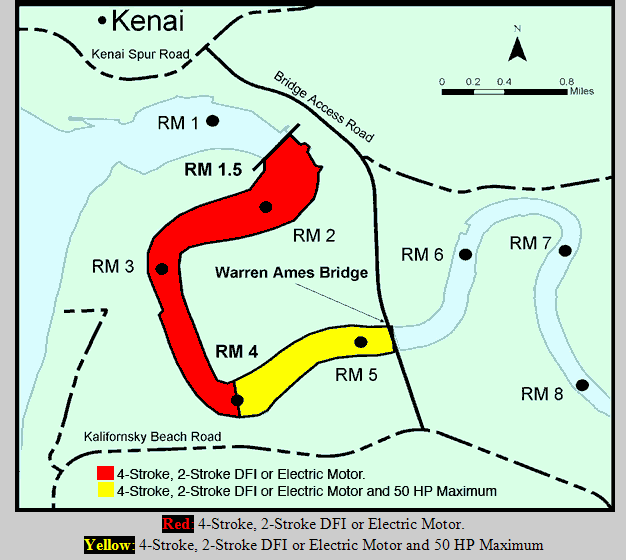 Kenai River allowed motors map.