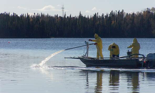 Applying rotenone from a boat