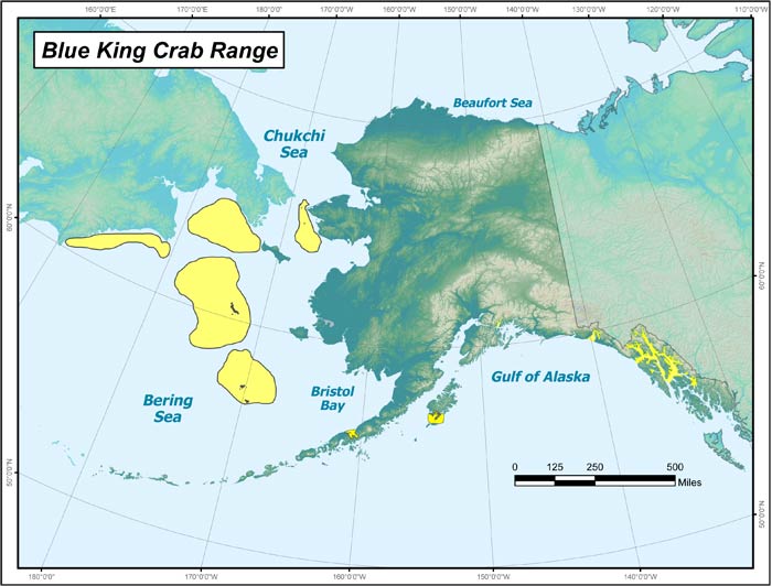 Range map of Blue King Crab in Alaska