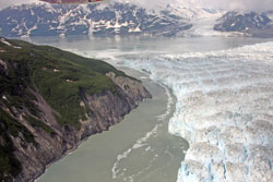 At times the advance of the Hubbard Glacier threatens to close off Russell Fjord from the Gulf of Alaska